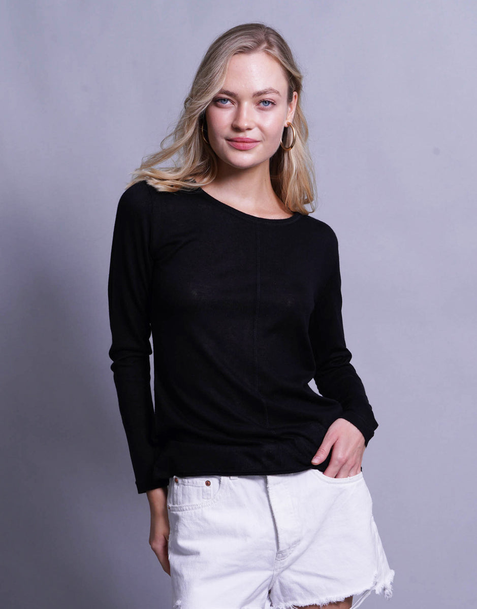 Ultrafine Short Sweater in Black – Feine Cashmere